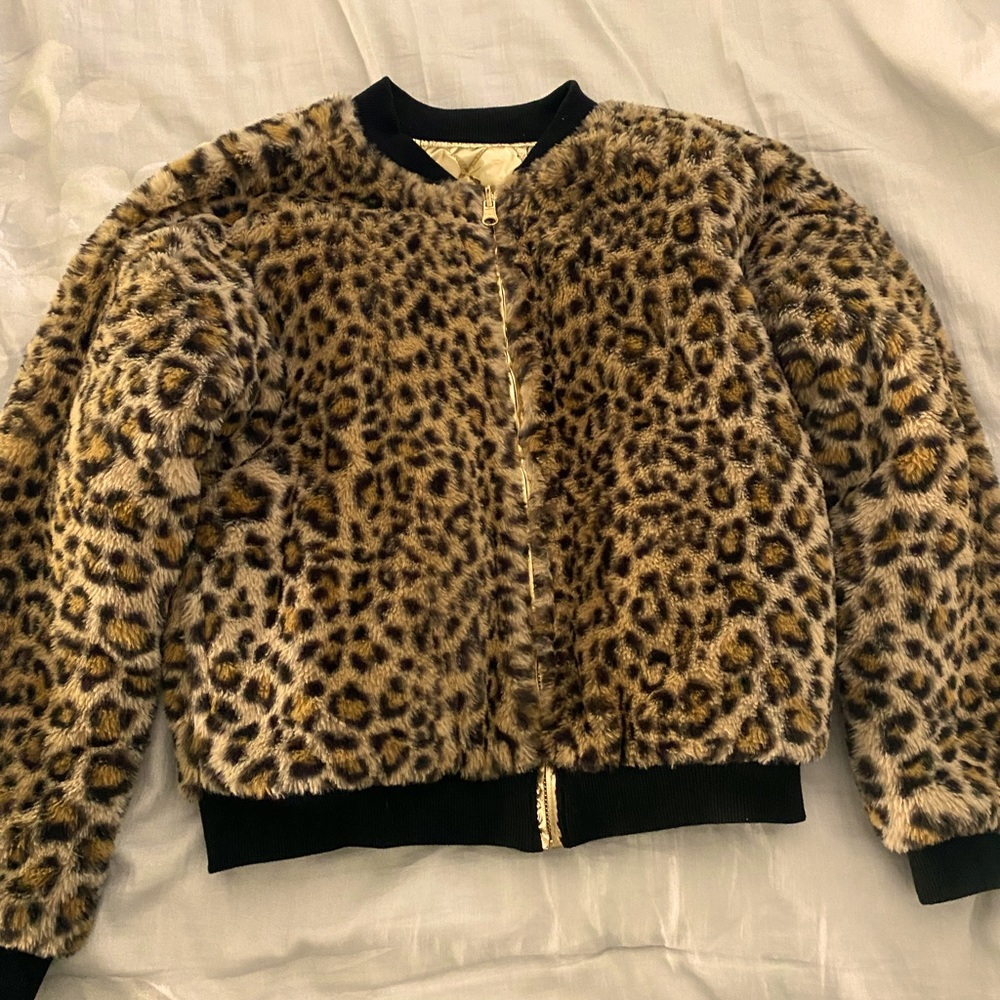 Girls reversible leopard/gold coat